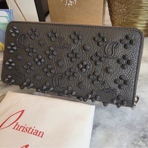 Christian Louboutin Panettone Spiked Wallet in Dark Grey - NWT